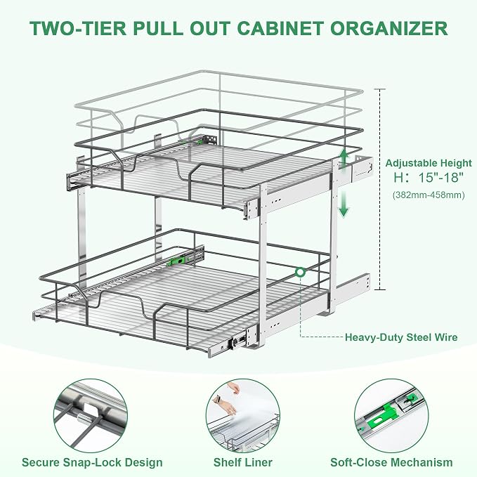 2-Tier Pull Out Cabinet Organizer (14" W x 22" D) - Image 5
