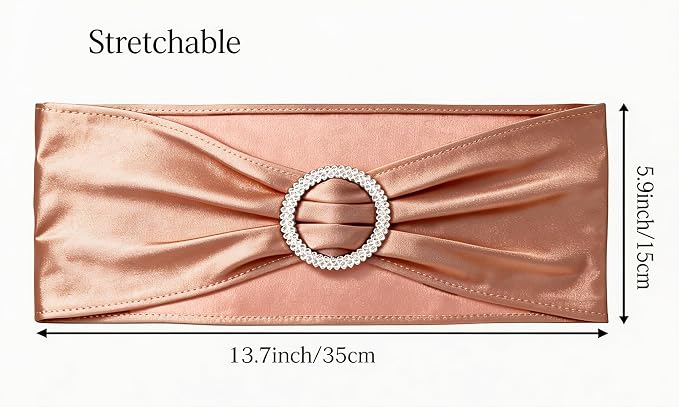 Spandex Rose Gold Chair Sashes 100 Pack Wedding Chair Bows Bands Buckles - Image 3
