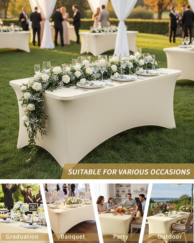 Fixwal 3 Pack 6FT Ivory Tablecloth Rectangle Spandex Fitted Table Cover - Image 7