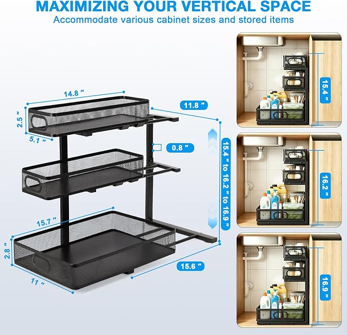 Thickened Meta 3-Tier Pull Out Under Sink Organizer 2 Pack - Image 2
