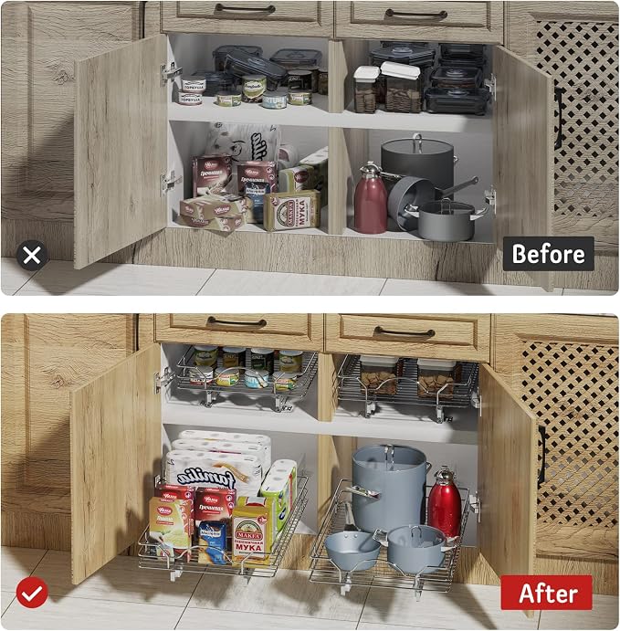 LOVMOR Pull Out Cabinet Organizer and Storage 28½" W x 21½" D, Slide Out Shelves for Kitchen Cabinets - Image 7
