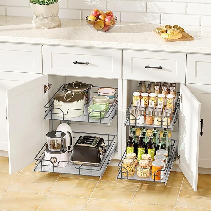 2-Tier Pull Out Cabinet Organizer (8" W x 22" D) - Image 2