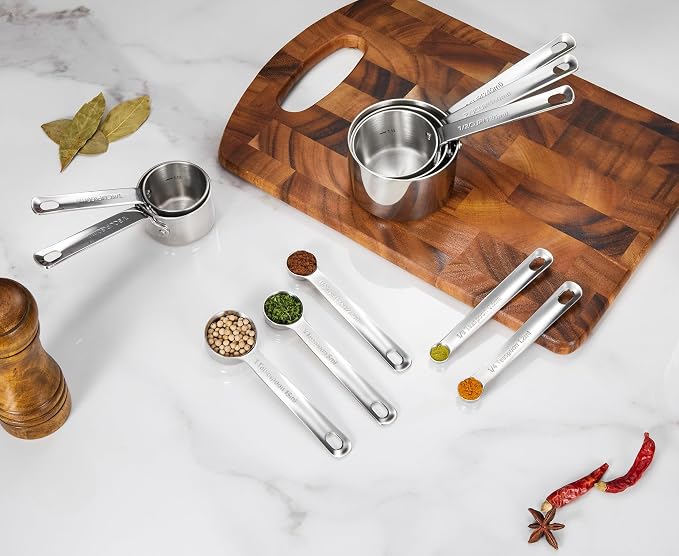 KEAWELL Premium 18/10 Measuring Set (Silver, Measuring Cups & Spoons) | 18/10 Stainless Steel; 10-Piece Nesting Set; Stackable; Upscale; Dishwasher Safe; Ideal for Baking and Cooking. - Image 2