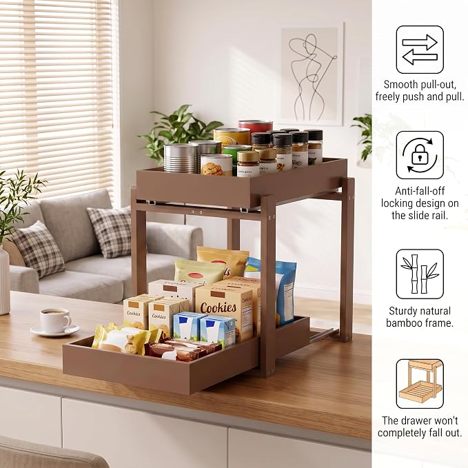 MHXW SXPN Bamboo Under Sink Organizer, 2 Pack Pull Out Cabinet Organizer - Image 4