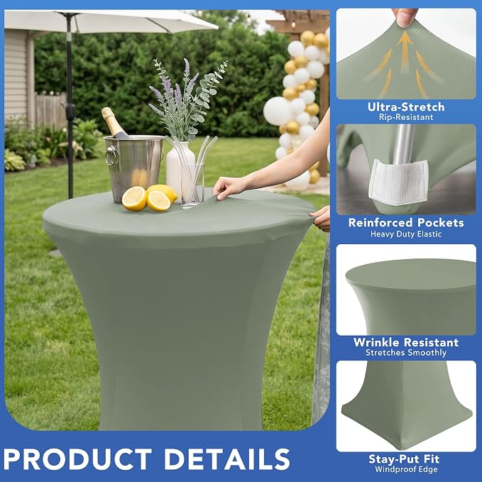 Cocktail Table Covers-Spandex Round High Top Table Cloths Party Sage - Image 2