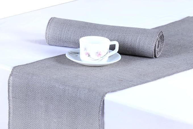 MDS® Pack of 25 Natural Burlap Table Runner, 12 x 72 Inch, Jute Rustic Farmhouse Boho Table Decor for Wedding Reception, Dining Table, Bridal Shower, Baby Shower & Party Decorations - Silver Grey by MDS