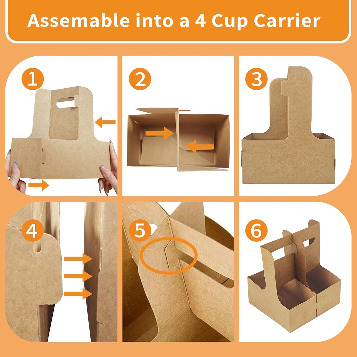2 Cup Drink Carrier,8 Pack Coffee Cup Holders with Handle,Cardboard Cup Holders for Hot or Cold Drinks,Coffee Carrier with Ribbon and Card,Food Delivery Services and Bouquet(Kraft)