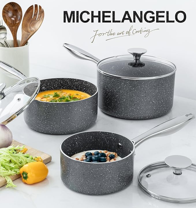 MICHELANGELO Sauce Pans with Lids, Granite Saucepan Set of 3, 1.5Qt & 2Qt & 3Qt Nonstick Small Pots with Non-Toxic Coating, All Cooktops Compatible - Image 6