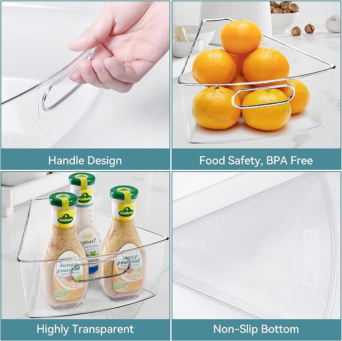 Oubonun Lazy Susan Cabinet Organizer Bins for Kitchen 8 Pack, 1/8 Wedge | For 32 4" Deep Wedge Bins with Handles and Matte Non-Slip Bottoms, Pantry Items Organized, Food Safe BAP-Free Plastic - Image 3