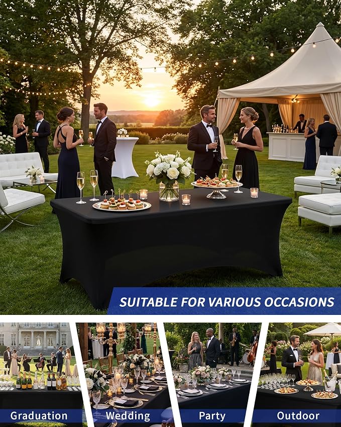 Fixwal 6 Pack Black Spandex Tablecloth 8 Foot Fitted Table Cover - Image 7