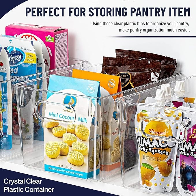 Clear Plastic Storage Bins, Pantry Organizers and Storage Containers Fridge Organizer Bins for Organizing Kitchen Cabinet Organizer Bin Bathroom Freezer Refrigerator Organization - Image 3