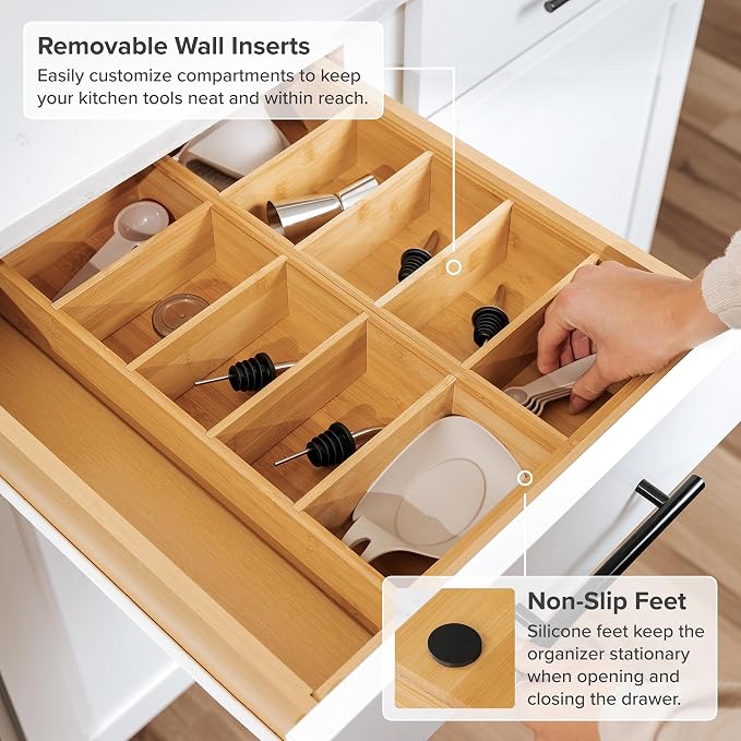 KitchenEdge Utensil & Junk Drawer Organizer, Small, 2 Pack, Bamboo - Image 6