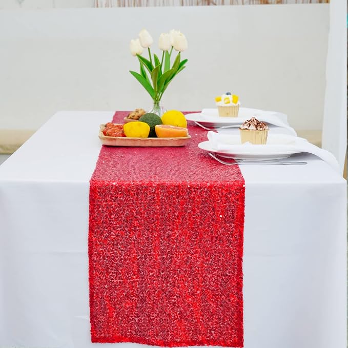 Red Sequin Table Runner 6 Pack 12''x72 Glitter Table Runner - Image 8