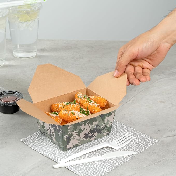 Restaurantware-Bio Tek 5.1 x 4.1 x 2.6 Inch Food Containers, 200 Durable Takeaway Boxes - Disposable, Sturdy, Camouflage Paper 30 Ounce Takeout Boxes, Rectangle, For Takeout And Delivery, Or Picnics - Image 5