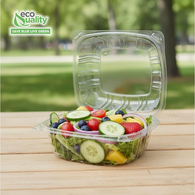 [300 PACK] 6x6 Clear Plastic Clam Shell Take Out Food Container - Take out, Salad, Sandwich, Fruits, Polypropylene, Restaurant Supplies, Bidodegradable, Recyclable, Heavy Duty (6 x 6 inches) - Image 6
