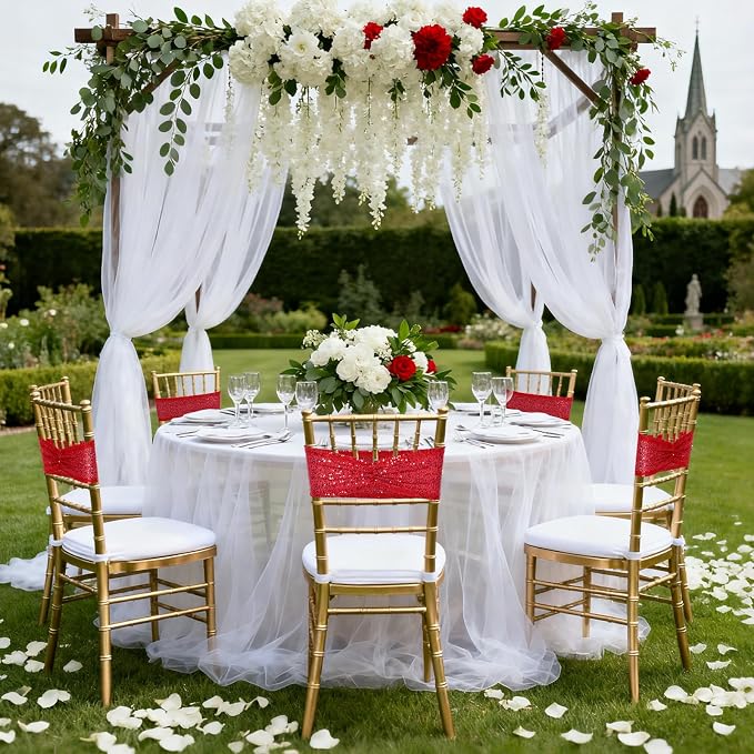 SquarePie Red Sequin Chair Sashes Bows 120 Pcs Glitter Chair Back Cover Ties Bands for Wedding Banquet Party Decor - Image 6