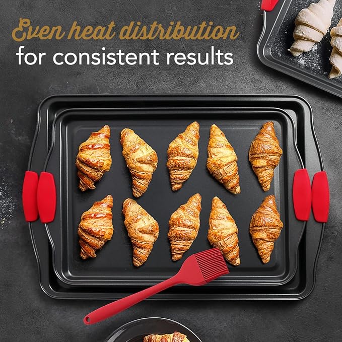Eatex Baking Sheet Set, 29 Piece Baking Pans Set, Cookie Sheets for Baking | Nonstick Bakeware Sets, 450°F Oven Safe, Steel Sheet Pans for Baking with Silicone Handles, Quality Mixing Bowls Set, Black - Image 4