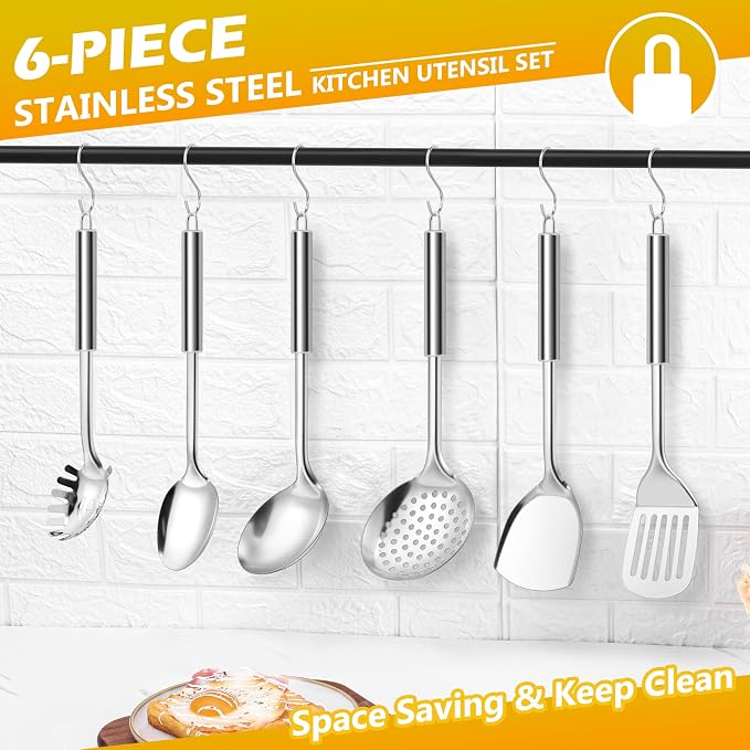 E-far Stainless Steel Kitchen Utensil Set of 6, Metal Cooking Utensils - Image 5