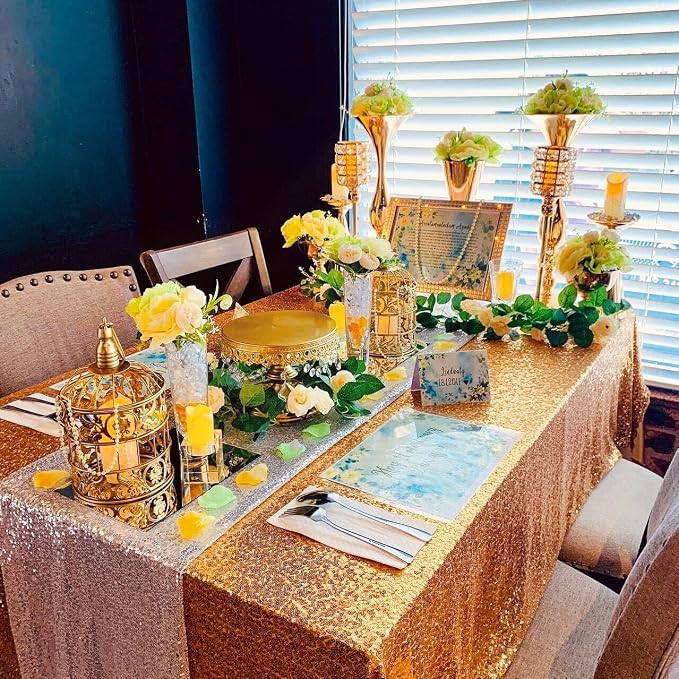 QueenDream Gold Table Cloth Party Decorations: Sequin Fabric 90x90 Inch - Image 5