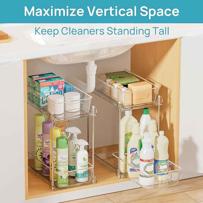 Vtopmart 2 Pack Taller Pull Out Bathroom Under Sink Organizer (S-Higher) - Image 5
