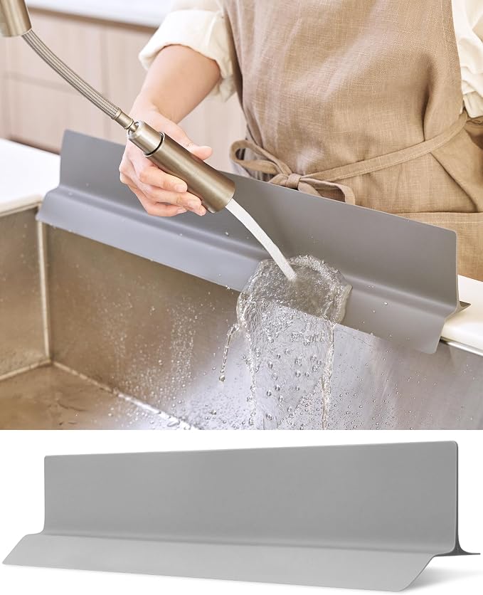 DEARCUS Kitchen Sink Splash Guard 23 Inch – Soft Silicone Water Shield Keeps Clothes & Countertops Dry, Strong Suction Non-Slip, No More Wet Sleeves or Sore Arms – Dishwasher Safe, Easy Install (Gray) by DearCustomersDEARCUS