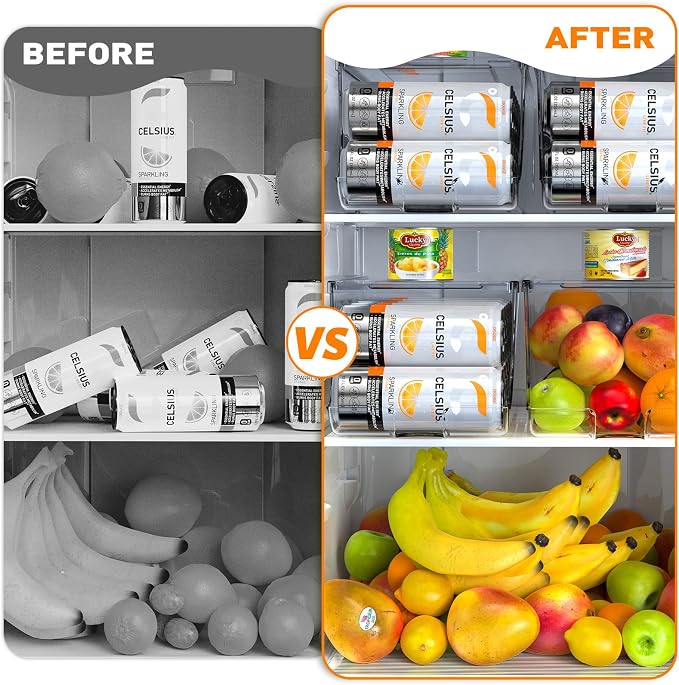 SCAVATA Skinny Can Organizer for Refrigerator, Stackable Tall Skinny Soda Pop Can Holder Dispenser with Lid for Fridge Pantry Rack Freezer, Clear Plastic Storage Bins-Holds 12 Slim Cans (See-through) - Image 6