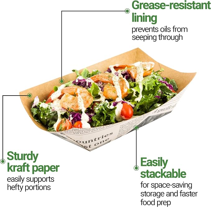 Restaurantware-Bio Tek 1 Pound Food Trays, 200 Disposable Paper Food Trays - Heavy-Duty, Greaseproof, Newsprint Paper Food Boats, For Snacks, Appetizers, Or Treats, Use At Parties Or Carnivals - Image 8