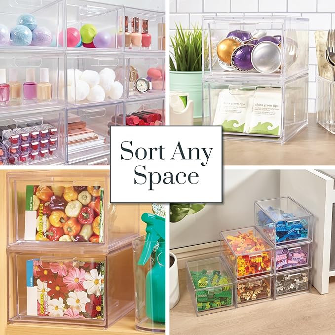 STORi Audrey Stackable Clear Bin Plastic Organizer Drawers | 2 Piece Set | Organize Cosmetics and Beauty Supplies on a Vanity | Made in USA - Image 6