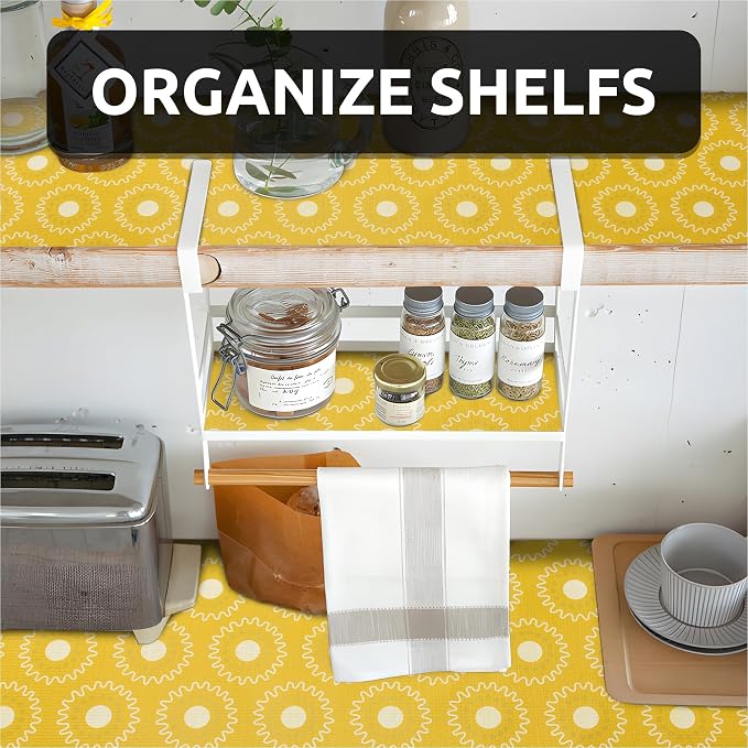 12X120 Inch Shelf Liner for Kitchen Cabinets, PVC Drawer Liner for Dresser Non-Slip Bathroom, Non-Adhesive Cabinet Liner Washable (Yellow Circle)(4 Roll) - Image 2