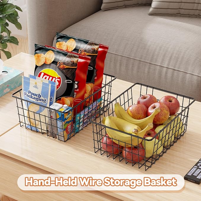 6 Pack Metal Wire Baskets, 15.4" x 11.8" Large Storage Basket for Organizing, Suitable for Kitchen Cabinet Pantry, Black - Image 6