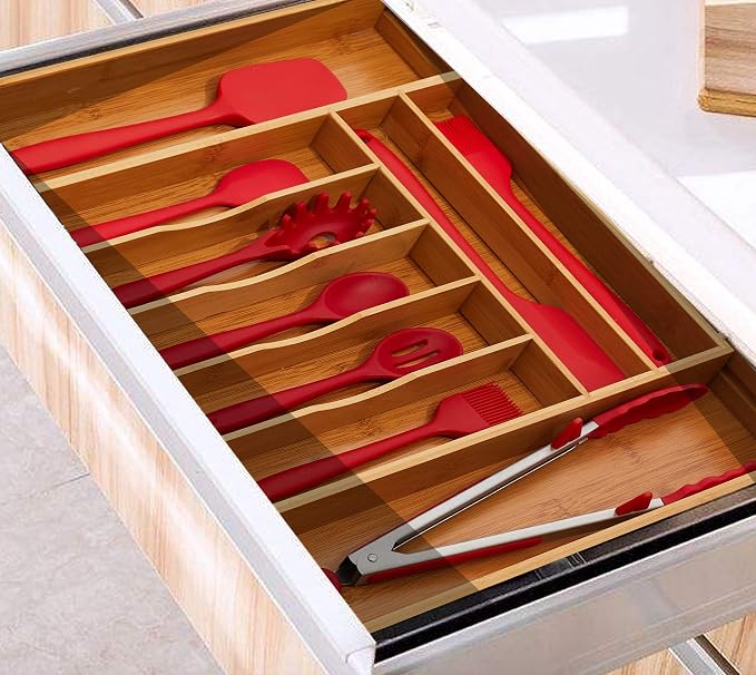 Bamboo Silverware Drawer Organizer - Expandable Kitchen Drawer Organizer and Utensil Organizer, Perfect Size Cutlery Tray with Drawer Dividers for Kitchen Utensils and Flatware (20Inch) - Image 2