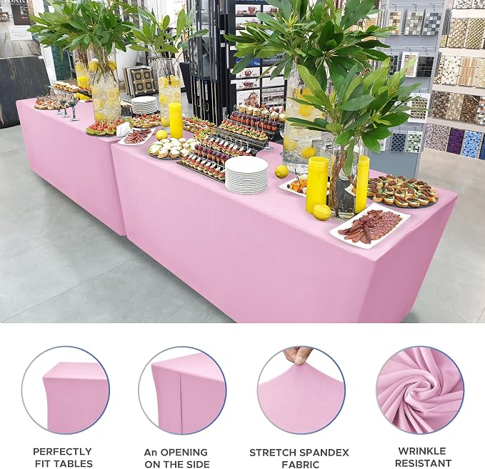 Rectangle Spandex Fitted Tablecloths For Vendor 4 Pcs 72X30 Inch Pink - Image 3