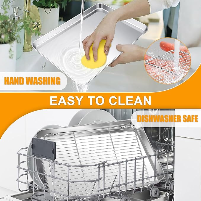 Homikit Baking Half Sheet with Wire Cooling Rack Set (2 Pans+2 Racks) | 18x13 Inch Stainless Steel Cookie Sheets & Cooling Racks, Large Metal Bacon Crisp Trays, Oven & Dishwasher Safe, Non Toxic - Image 8