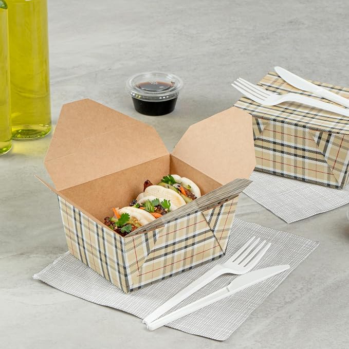 Restaurantware-Bio Tek 5.1 x 4.1 x 2.6 Inch Food Containers, 200 Durable Takeaway Boxes - Disposable, Sturdy, Plaid Paper 30 Ounce Takeout Boxes, Rectangle, For Takeouts And Delivery, Or Picnics - Image 4