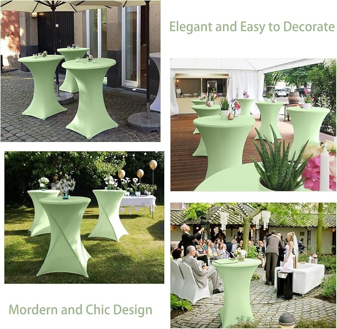 6 Pack Cocktail Spandex Tablecloth 32"x43" Sage Green Stretch Square Corners Cocktail Table Cover Fitted High Top Round Table for Bar Wedding Birthday Party Banquet - Image 7