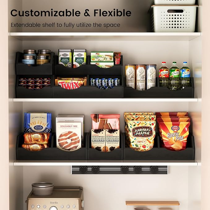 Potato and Onion Storage Bin, 2 Tier Bamboo Kitchen Storage Rack, Stackable Ventilated Pantry Organizer with Handles for Garlic Peppers Vegetables, Countertop Produce Bins, Black(Assembly Required) - Image 5