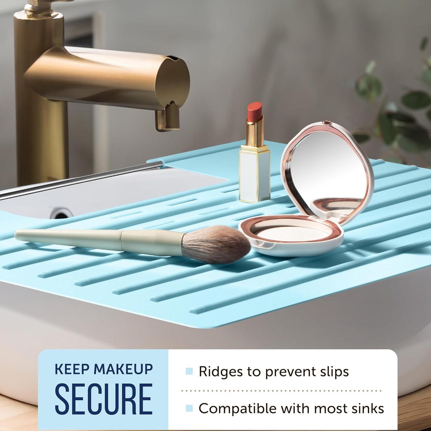 Maplefield Bathroom Sink Cover for Counter Space, Heat Resistant Silicone Sink Mat for Your Beauty Routine, Small Bathroom Space Saver Sink Cover for Makeup (Light Blue Large, 22 x 2 x 2 Inches)