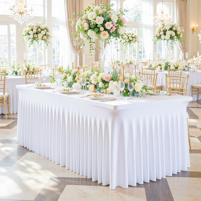 8 Pack White Table Cloth for 6 Foot Rectangle Tables Spandex Fitted Tablecloth 6ft Stretch Table Covers Skirt White Banquet Tablecloths Wrinkle Free Tablecloth for Party Wedding Birthday Event - Image 2