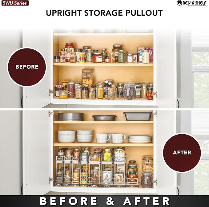 Rev-A-Shelf 9" Pullout Organizer, 2 Tier Triple Narrow Upright Shelf, 5WU2-9N3-1 - Image 9