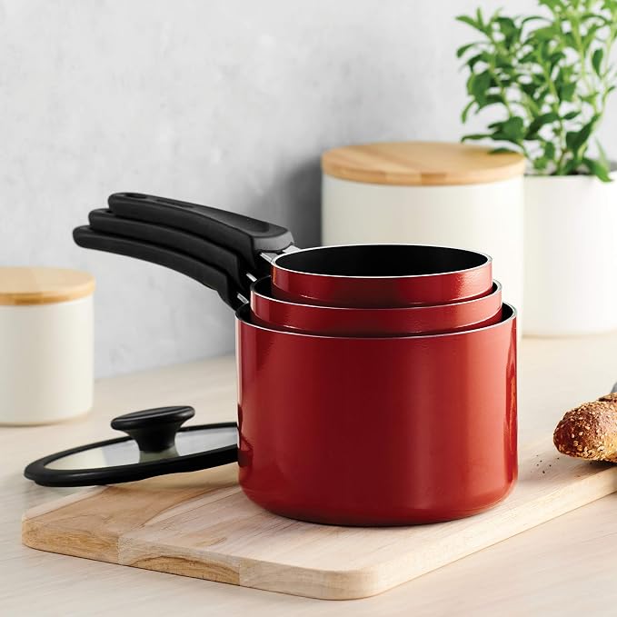 Tramontina Non Stick 6-Piece Nesting Sauce Pan Set with Lids - Red - Image 3