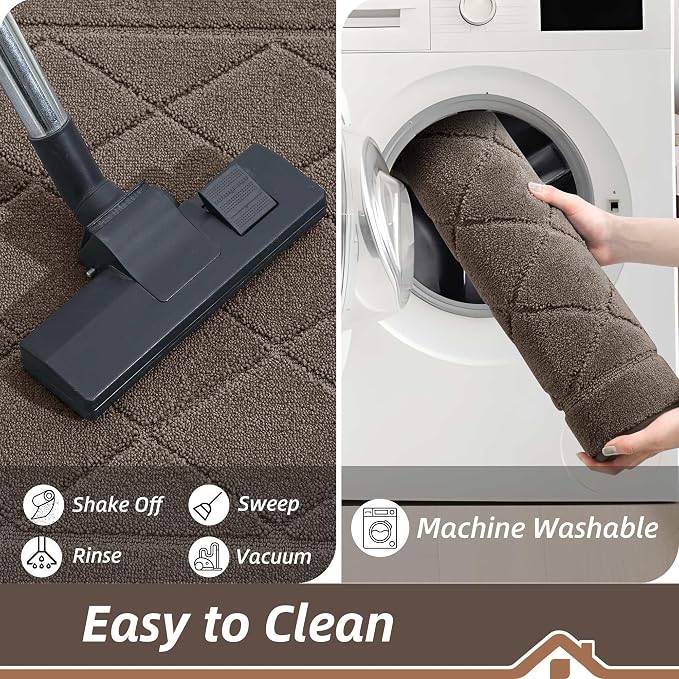 BEQHAUSE Dirt Trapper Door Mat 24" x 60", Doormat Non-Slip, Light Brown - Image 6