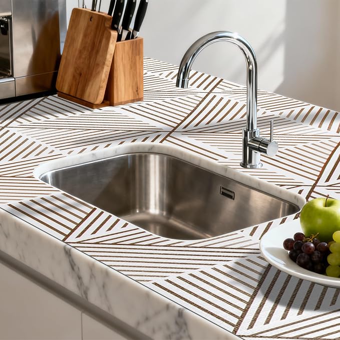 FIFTY FEET 12"x120" Non-Adhesive Shelf Liner for Kitchen Cabinets and Drawers, Washable Non-Slip PVC Cabinet Liner (Brown Modern)(6 Roll) - Image 6