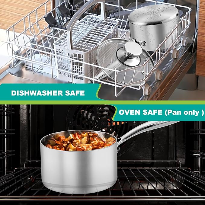 P&P CHEF 2 & 3 Quart Tri-Ply Saucepan with Visible Lid, Small Pot, 2 Piece - Image 6