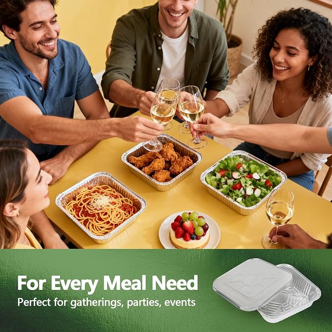 Thickened 50 Pack Heavy Duty Aluminum Pans with Lids, 8x8 Square Disposable Aluminum Baking Pans, Small Foil Pans with lids for Cooking, Meal Prep, Catering, Events, Carton Packaging - Image 7