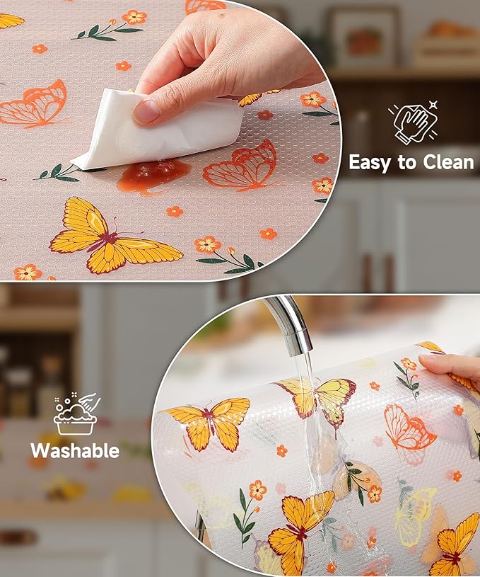 Cooyes Shelf & Drawer Liner for Kitchen Cabinets Non-Adhesive, Waterproof and Washable EVA Shelf Paper, Protect & Decorate Dresser, Bathroom, and Cupboards (Colorful Butterfly, 17.5" W x 78.7" L) - Image 3