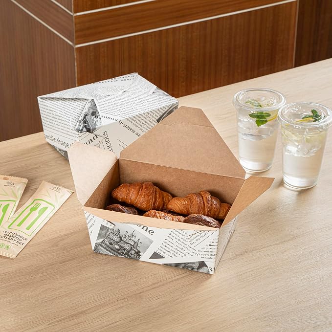 Restaurantware Bio Tek 98 Ounce Take Out Boxes 200 To Go Lunch Boxes - Tab-Lock Closure Heat-Tolerant Newsprint Paper Disposable Lunch Boxes Greaseproof For Hot And Cold Foods - Image 3