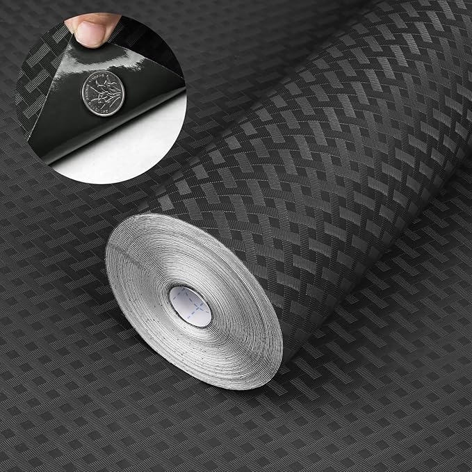 Self Adhesive Shelf Liner, 11.8"W x 157.5"L Contact Paper for Cabinet Black by HooTown