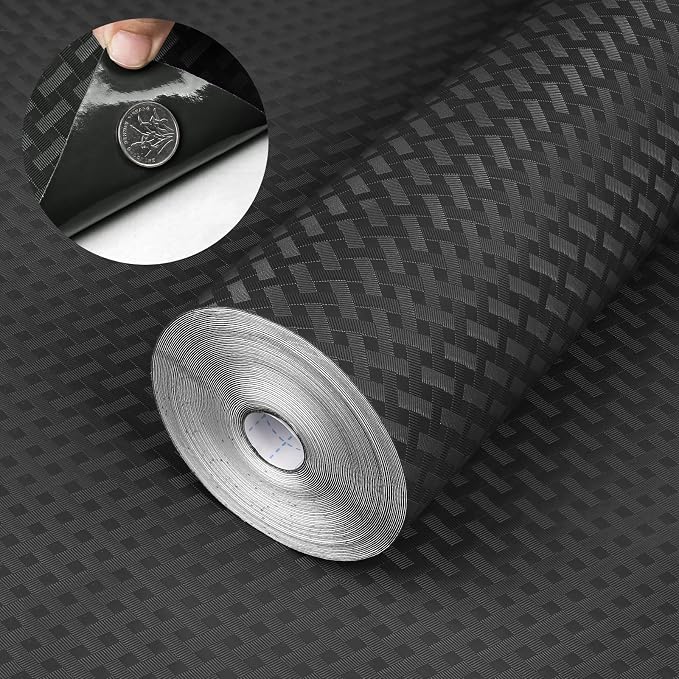 Self Adhesive Shelf Liner, 11.8"W x 393.7"L Contact Paper for Cabinet Black by HooTown