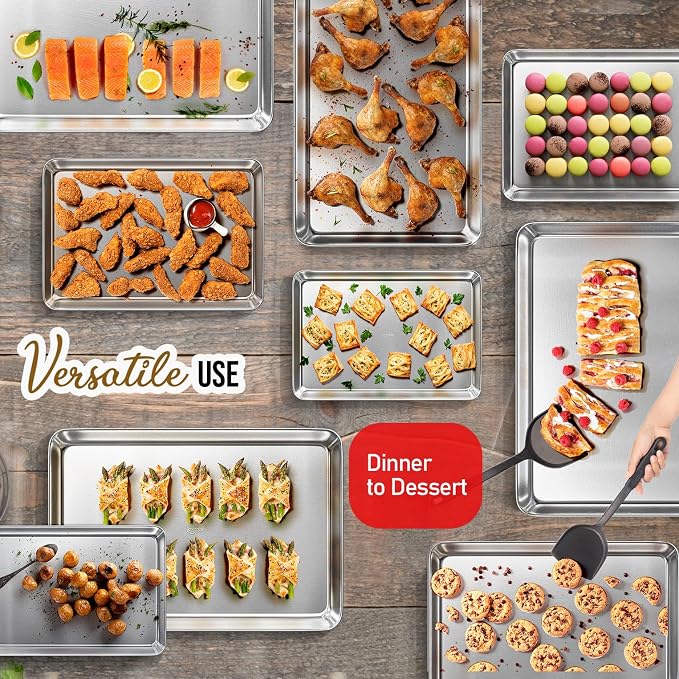 Eatex Aluminum Baking Sheet Set, 2 Pack Cookie Sheet Set, 10" x 15" Jelly Roll Baking Pan Set, Cookie Sheets for Baking Nonstick, Quality Baking Pans Set, Steel Baking Sheets for Oven, Jelly Roll Pan - Image 7
