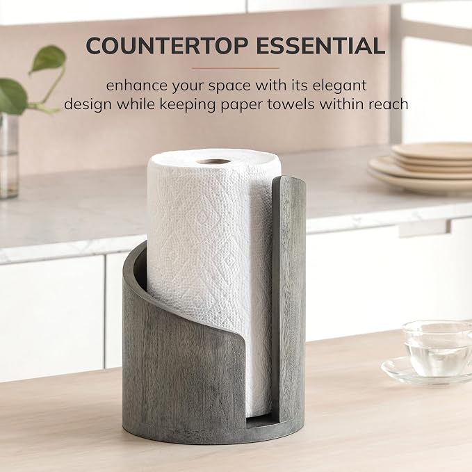 Anji Mountain Wooden Paper Towel Holder with Metal Holder, Holder Stand for Kitchen Roll Organizer & Kitchen Dining Table Home Décor, Countertop Fits Jumbo & Mega Rolls - Greige/Nickel, Classic - Image 6